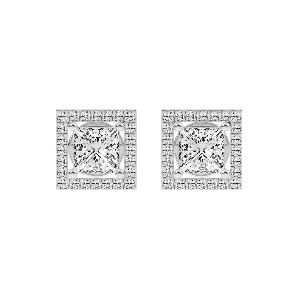 2.75Ct Princess Shape Rose Gold Halo Studs Earrings
