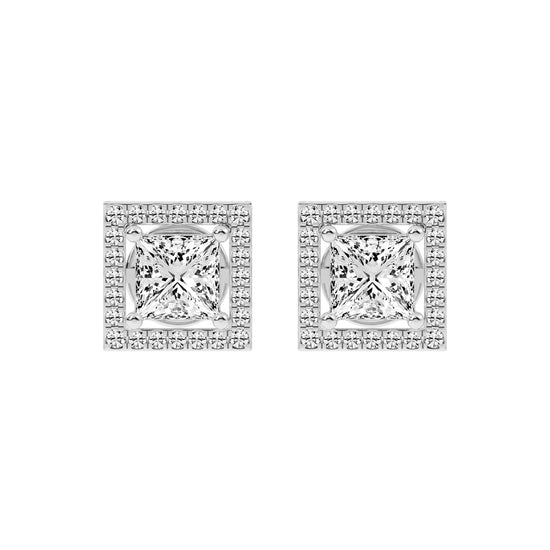 2.75Ct Princess Shape Rose Gold Halo Studs Earrings