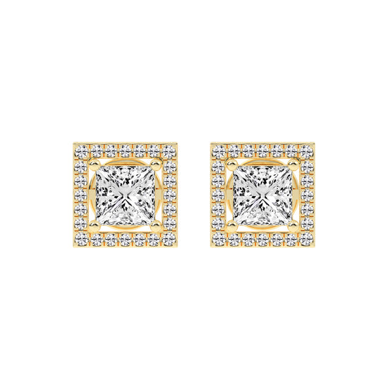 2.75Ct Princess Shape Rose Gold Halo Studs Earrings