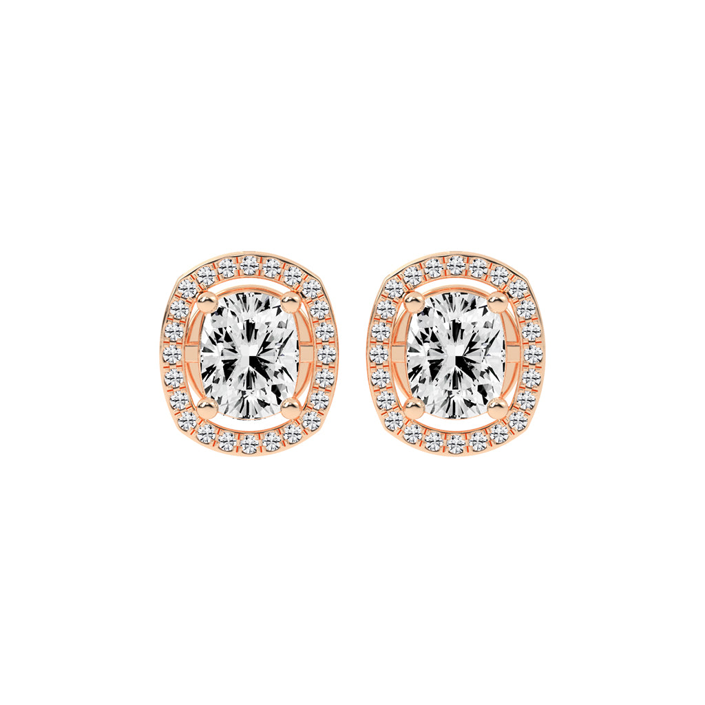 2.25Ct Cushion Shape Rose Gold Halo Studs Earrings