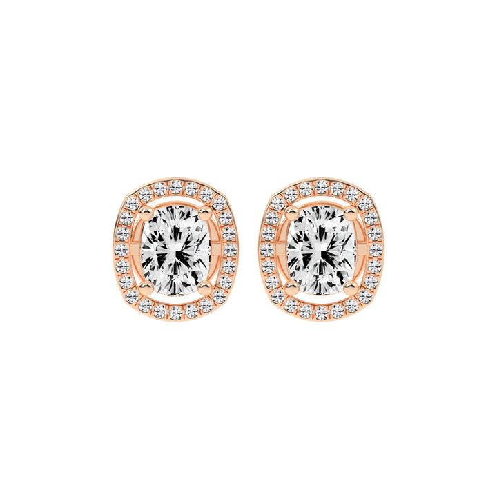 2.25Ct Cushion Shape Rose Gold Halo Studs Earrings