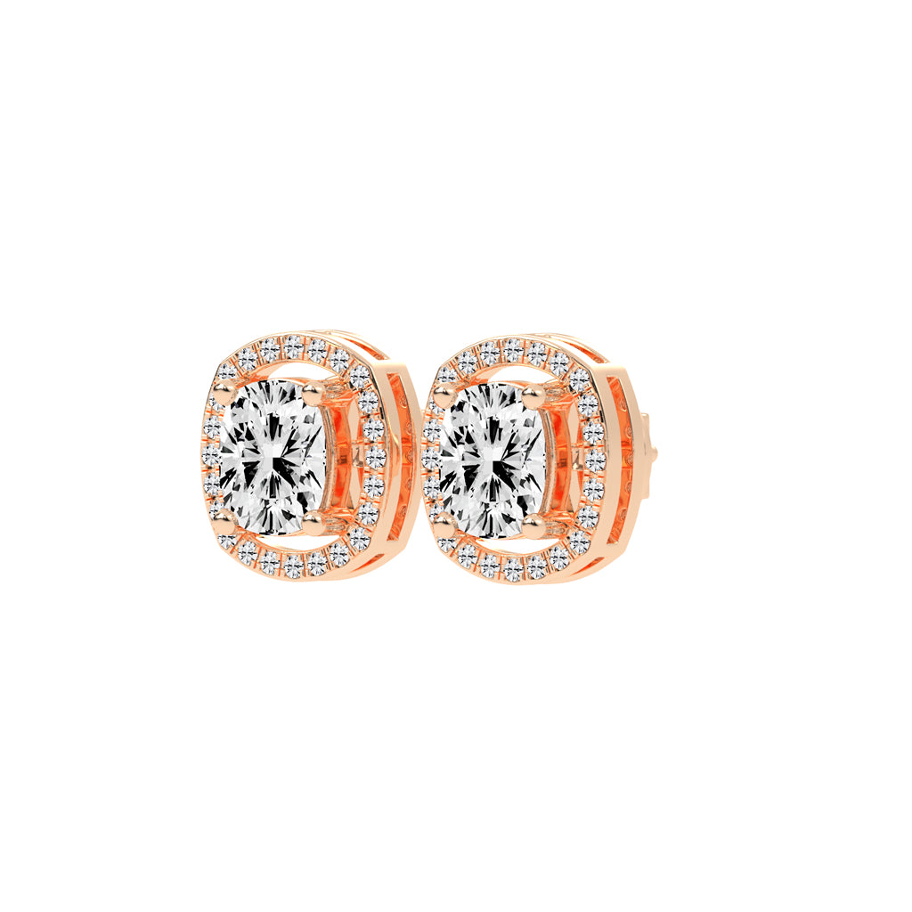 2.25Ct Cushion Shape Rose Gold Halo Studs Earrings