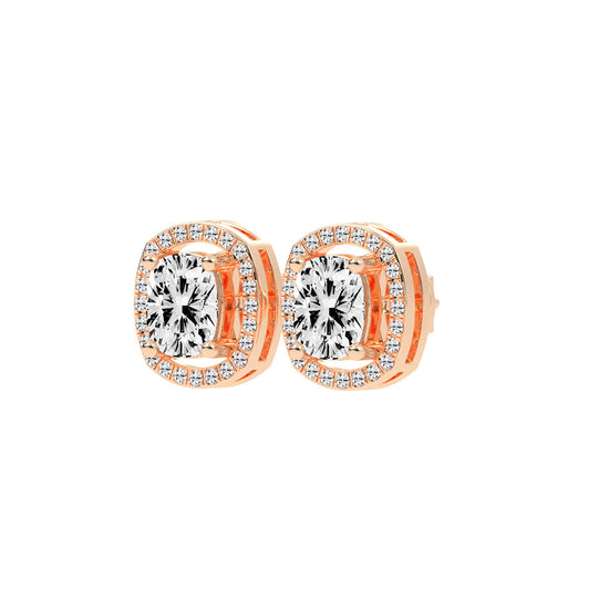 2.25Ct Cushion Shape Rose Gold Halo Studs Earrings