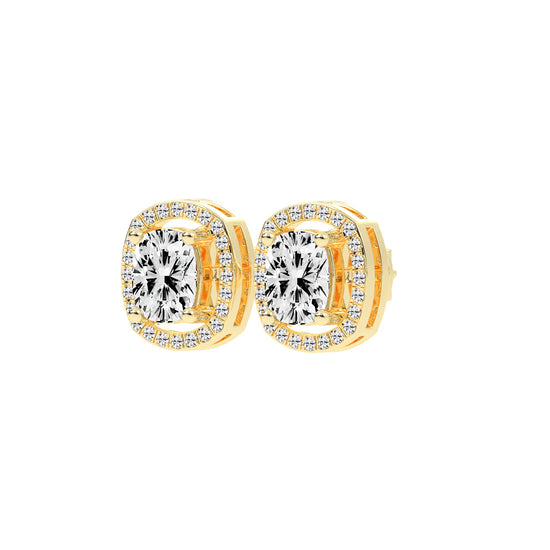 2.25Ct Cushion Shape Rose Gold Halo Studs Earrings