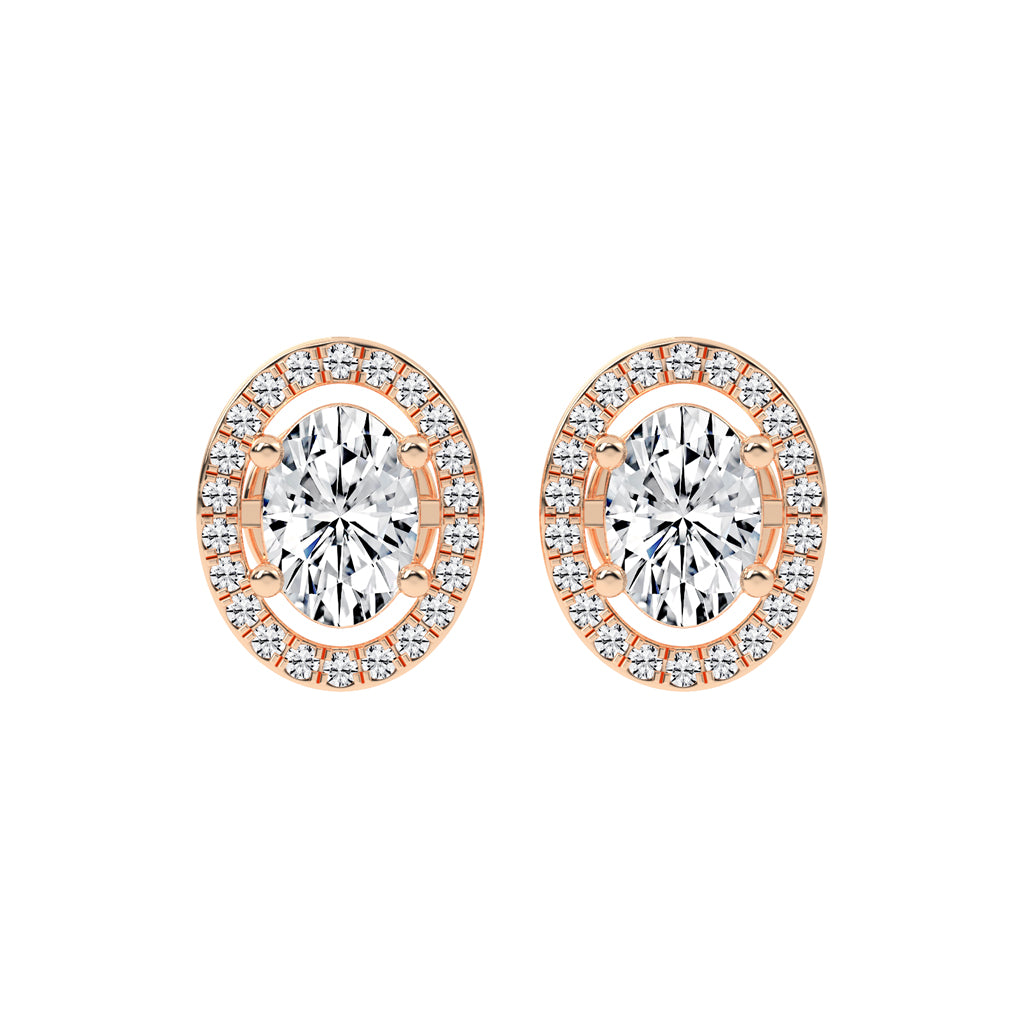 2.25Ct Oval Shape Gold Halo Studs Earrings