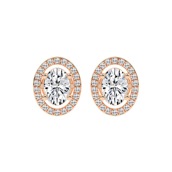 2.25Ct Oval Shape Gold Halo Studs Earrings