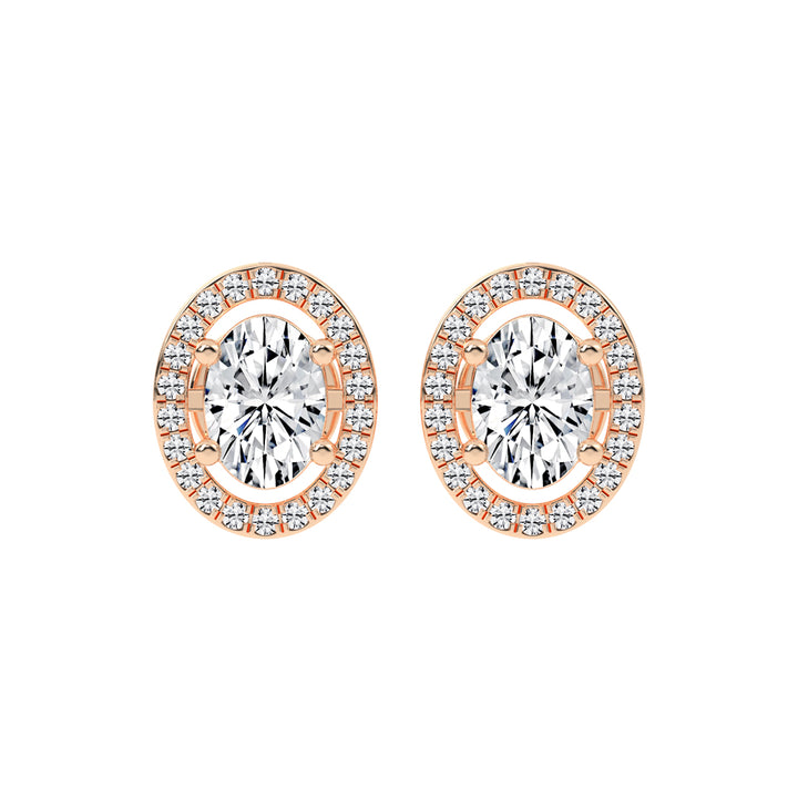 2.25Ct Oval Shape Gold Halo Studs Earrings