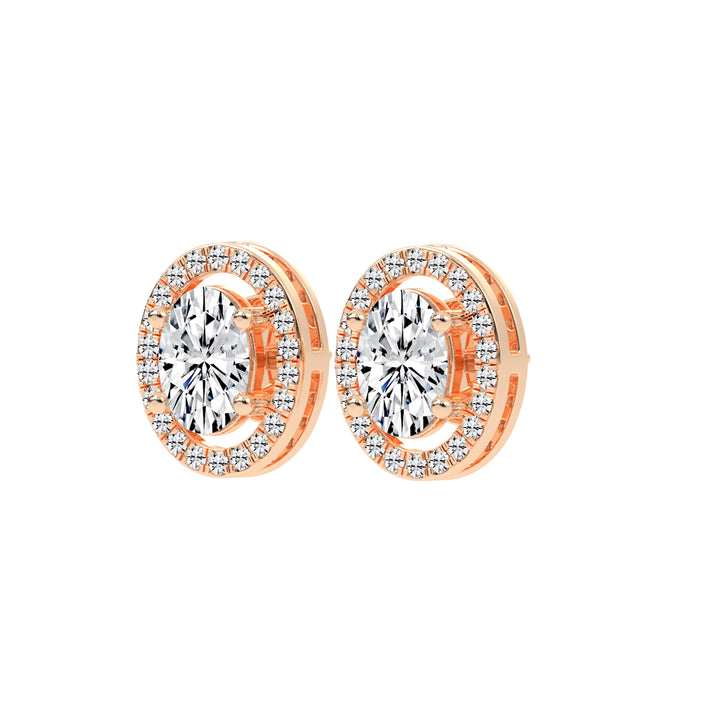 2.25Ct Oval Shape Gold Halo Studs Earrings