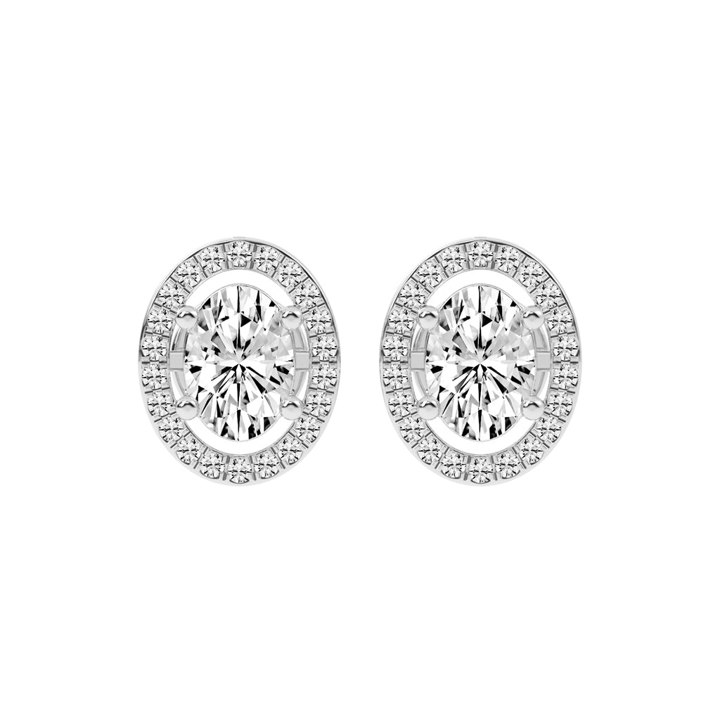 2.25Ct Oval Shape Gold Halo Studs Earrings
