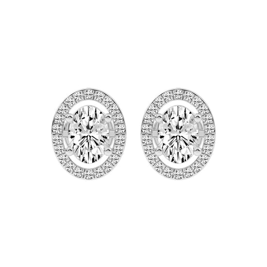 2.25Ct Oval Shape Gold Halo Studs Earrings
