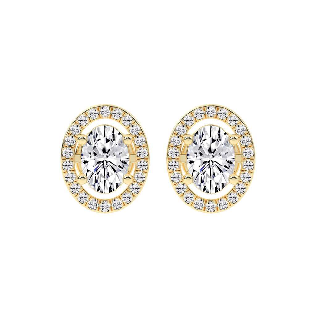 2.25Ct Oval Shape Gold Halo Studs Earrings