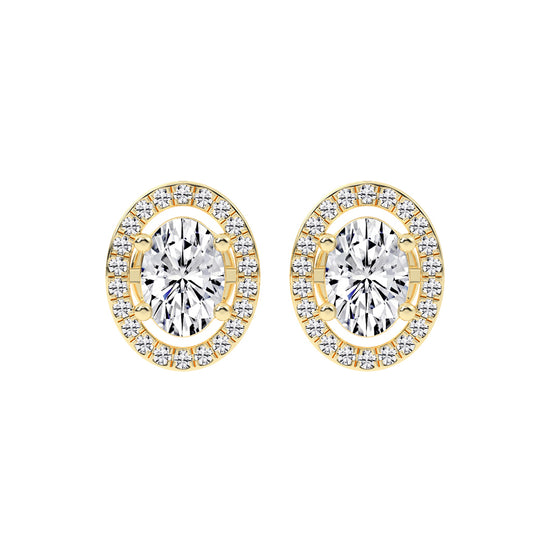 2.25Ct Oval Shape Gold Halo Studs Earrings