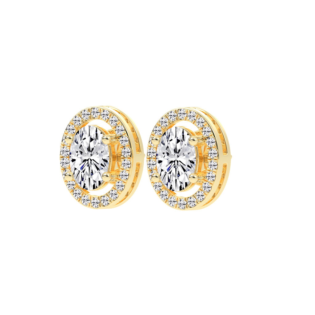 2.25Ct Oval Shape Gold Halo Studs Earrings