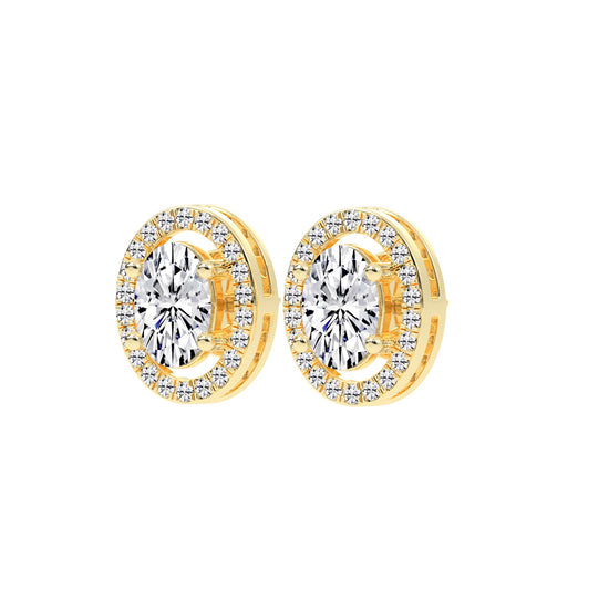 2.25Ct Oval Shape Gold Halo Studs Earrings