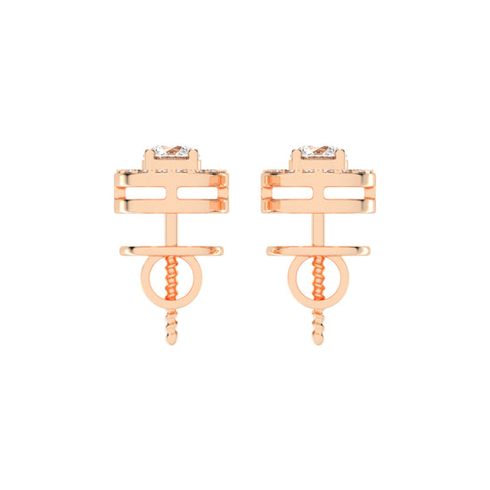 0.5Ct Round Shape Gold Halo Studs Earrings