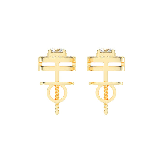 0.5Ct Round Shape Gold Halo Studs Earrings