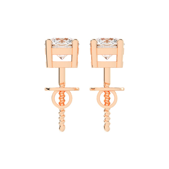 1Ct Round Shape Rose Gold Solitaire Studs Earrings