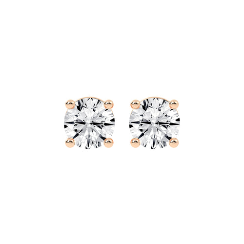 1Ct Round Shape Rose Gold Solitaire Studs Earrings