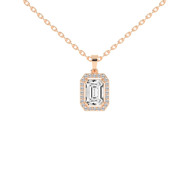 Jovelle Four Prong Emerald Cut Halo Lab Diamond Pendant