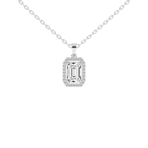 Jovelle Four Prong Emerald Cut Halo Lab Diamond Pendant