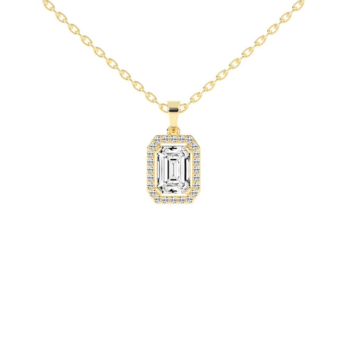 Jovelle Four Prong Emerald Cut Halo Lab Diamond Pendant