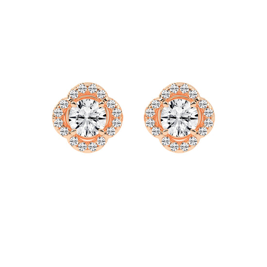 1.5Ct Round Shape Yellow Gold Halo Studs Earrings