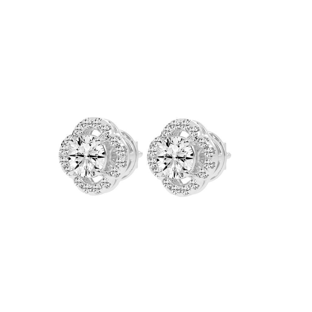 1.5Ct Round Shape Yellow Gold Halo Studs Earrings
