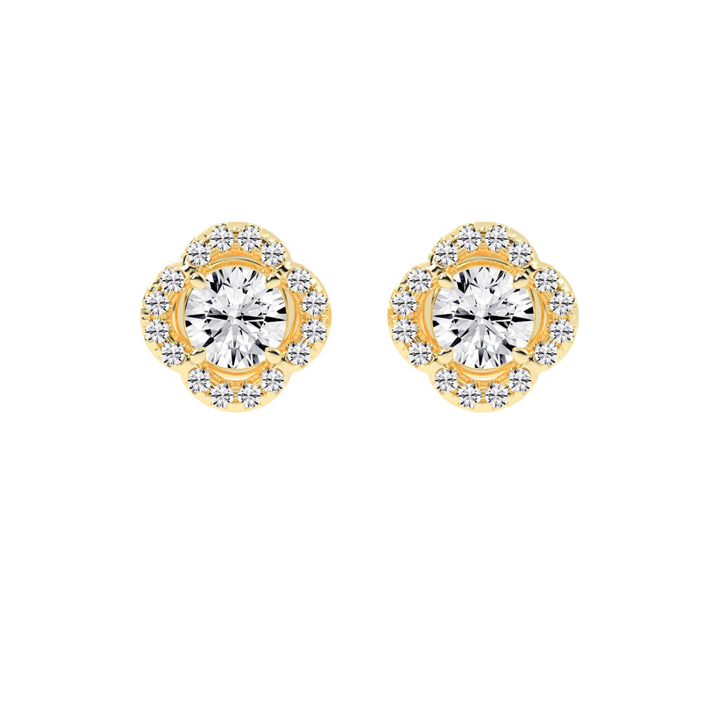 1.5Ct Round Shape Yellow Gold Halo Studs Earrings
