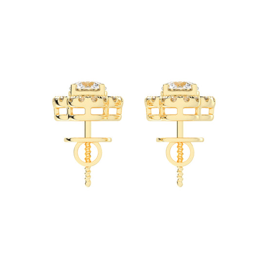 1.5Ct Round Shape Yellow Gold Halo Studs Earrings