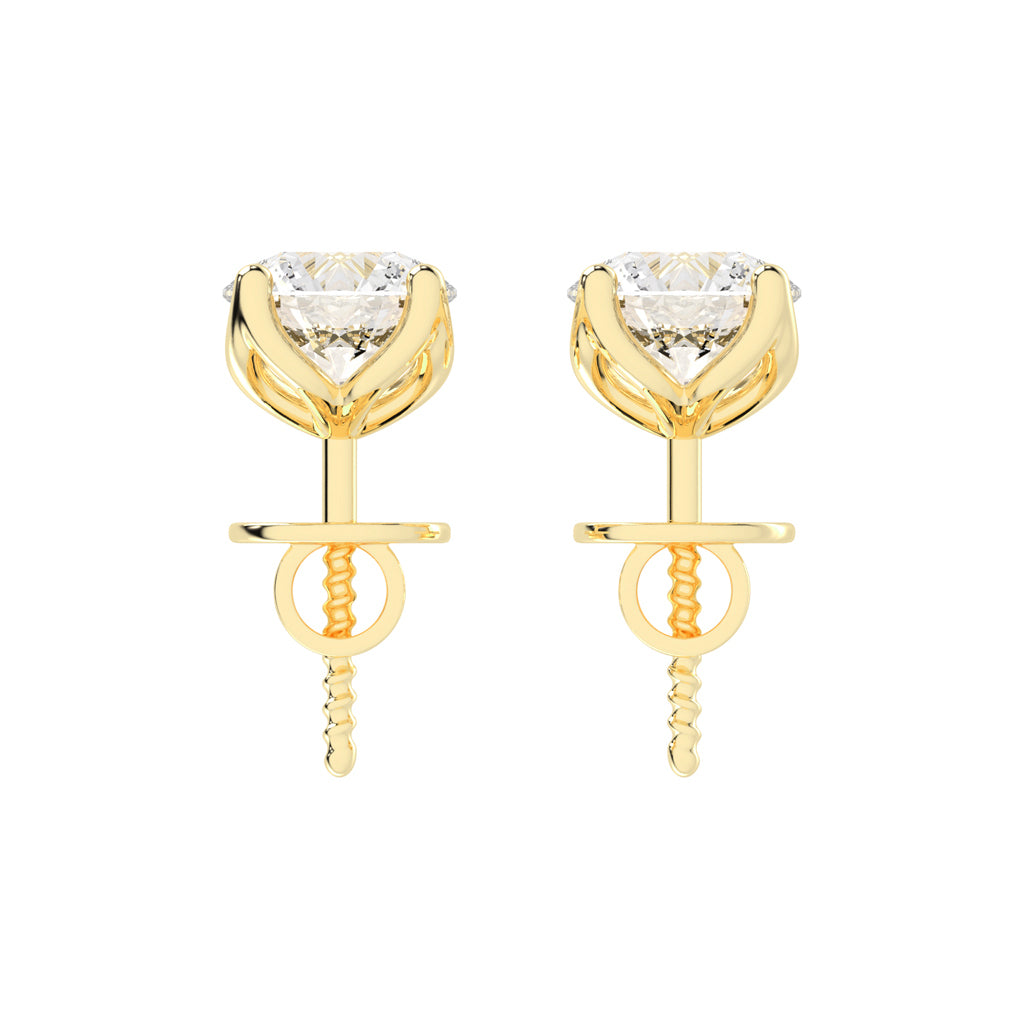 2Ct Round Shape Yellow Gold Solitaire Studs Earrings