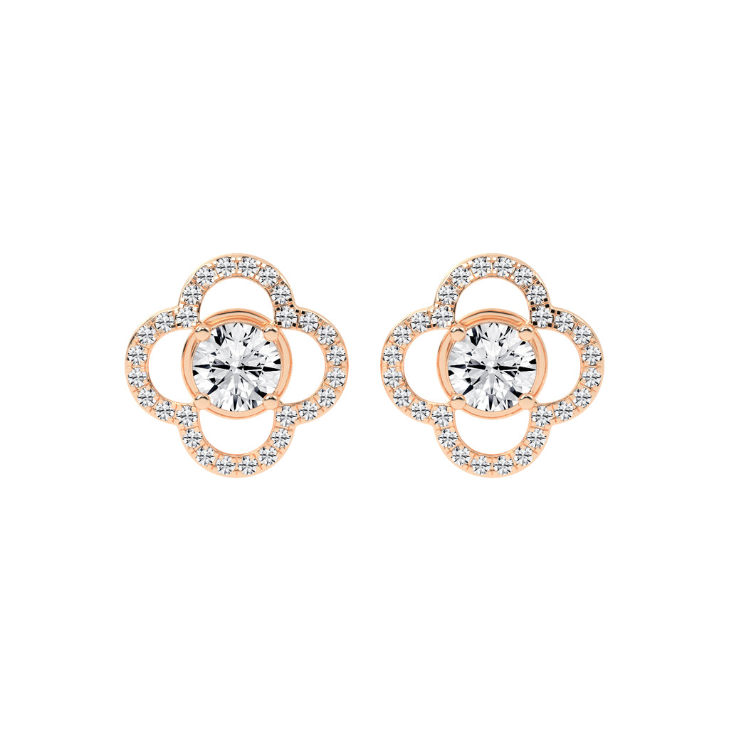 2Ct Round Shape Rose Gold Halo Studs Earrings