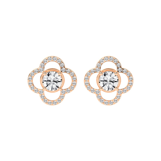 2Ct Round Shape Rose Gold Halo Studs Earrings