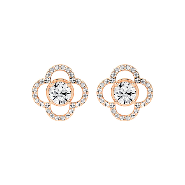 2Ct Round Shape Rose Gold Halo Studs Earrings