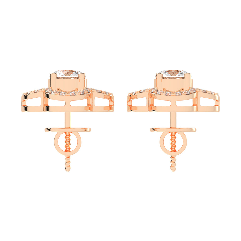 2Ct Round Shape Rose Gold Halo Studs Earrings