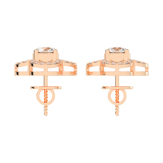 2Ct Round Shape Rose Gold Halo Studs Earrings