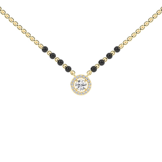 Classic 925 Silver  18K Gold Plated Halo Solitaire Mangalsutra Necklace with Black Beads