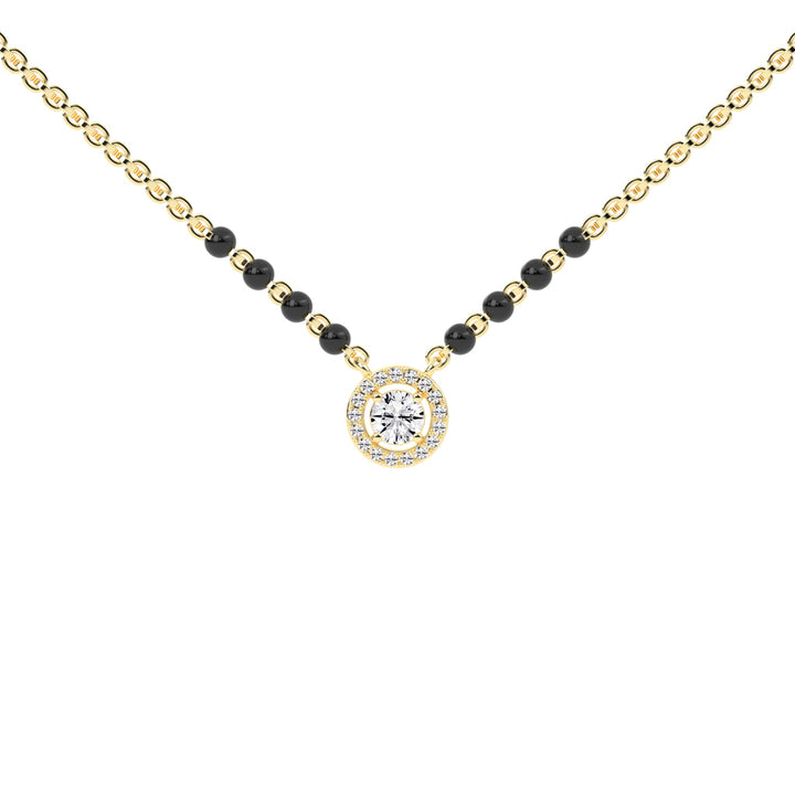 Classic 925 Silver  18K Gold Plated Halo Solitaire Mangalsutra Necklace with Black Beads