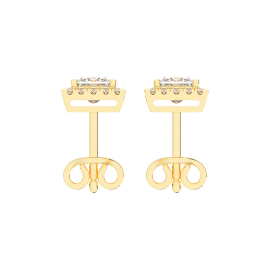 Regal Halo Square Diamond Stud Earrings