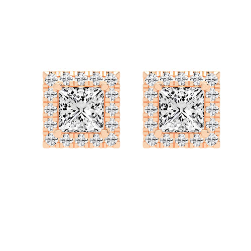 Regal Halo Square Diamond Stud Earrings