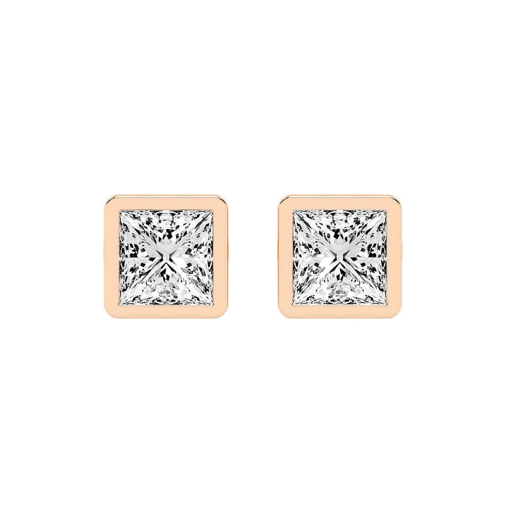 Modern Edge Bezel Princess Diamond Stud Earrings