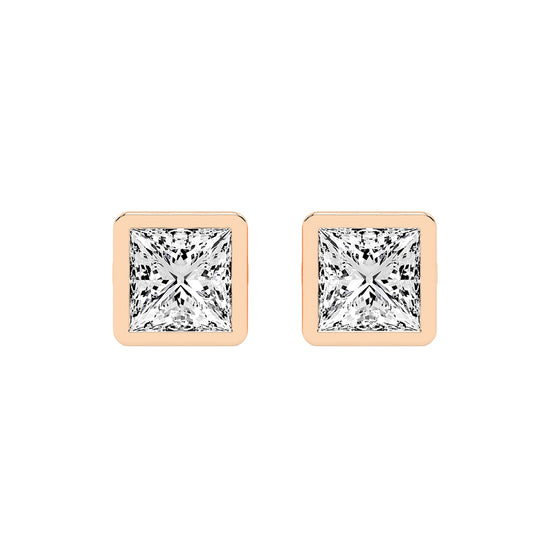 Modern Edge Bezel Princess Diamond Stud Earrings