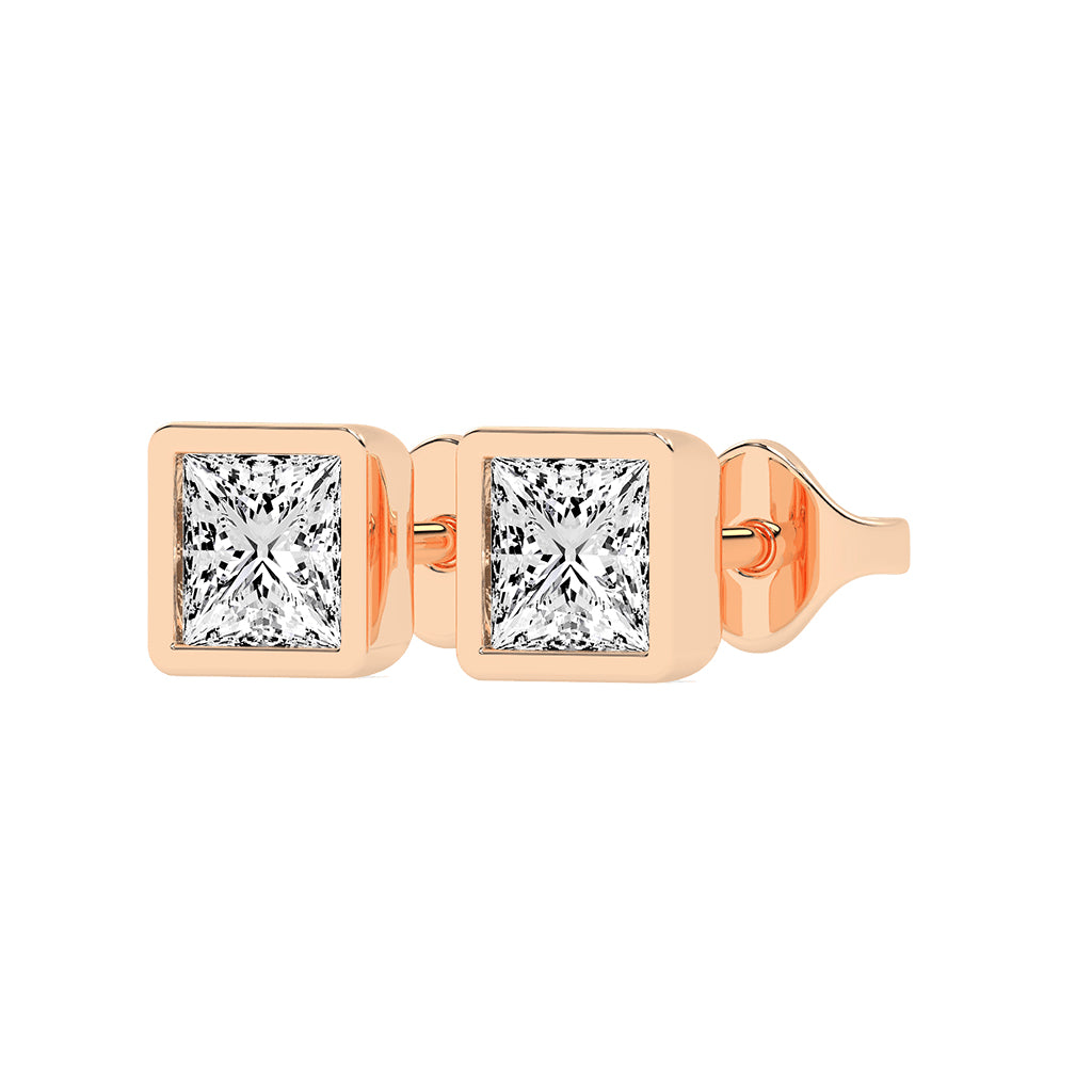 Modern Edge Bezel Princess Diamond Stud Earrings