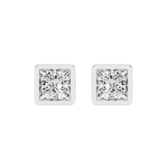 Modern Edge Bezel Princess Diamond Stud Earrings