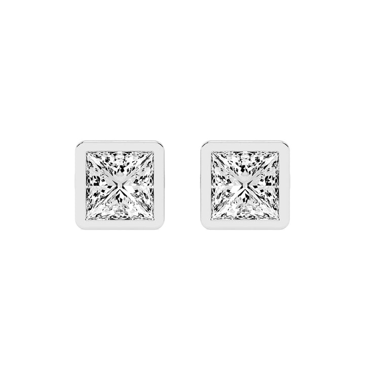 Modern Edge Bezel Princess Diamond Stud Earrings