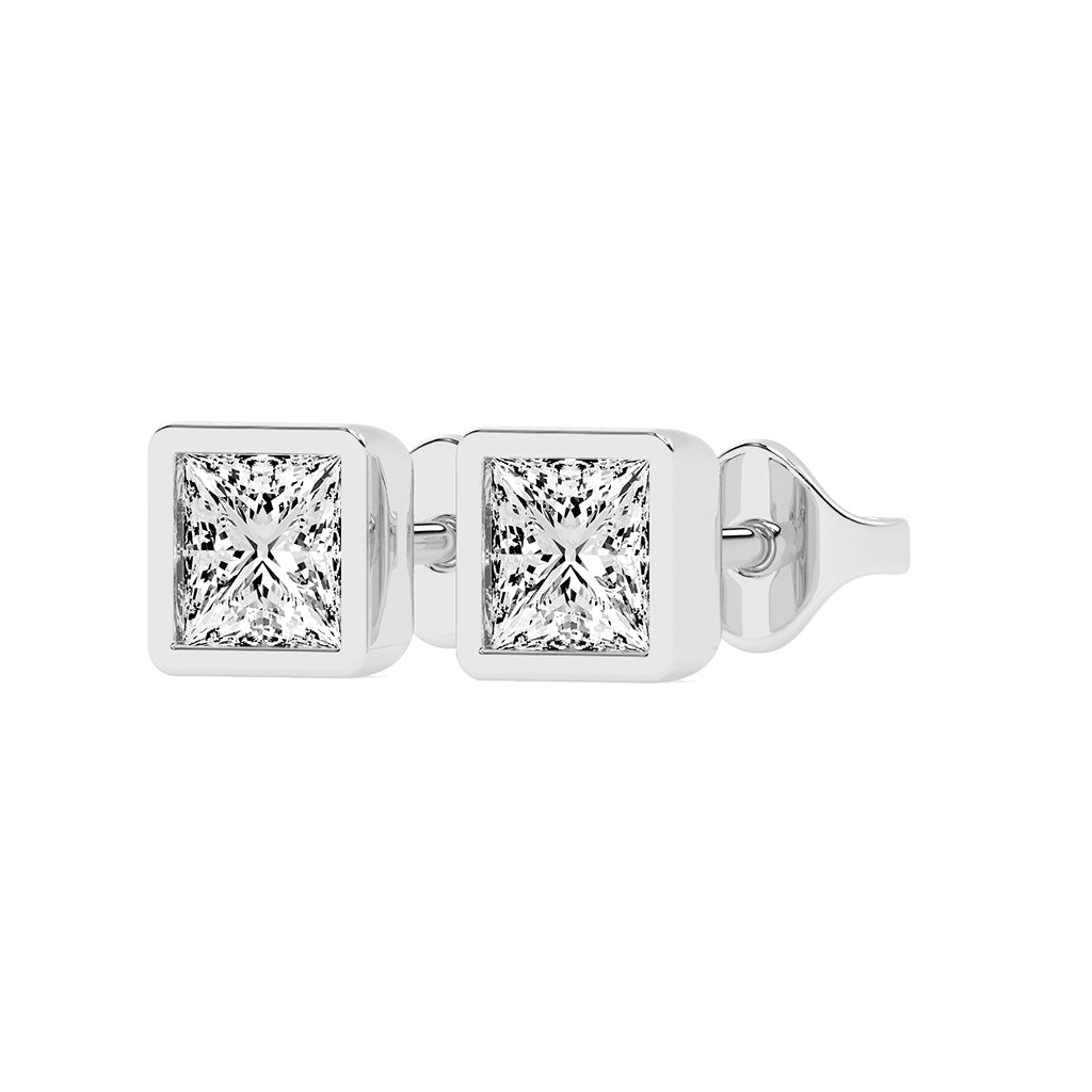 Modern Edge Bezel Princess Diamond Stud Earrings