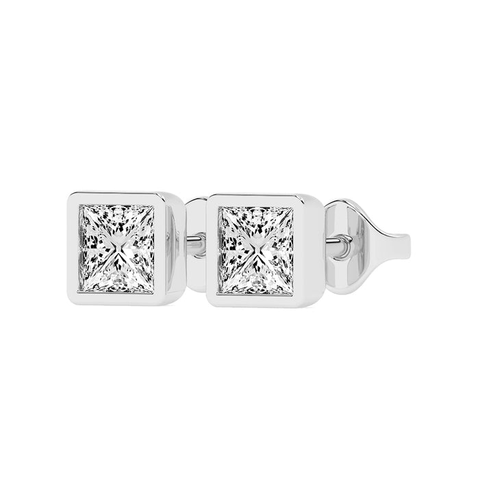 Modern Edge Bezel Princess Diamond Stud Earrings