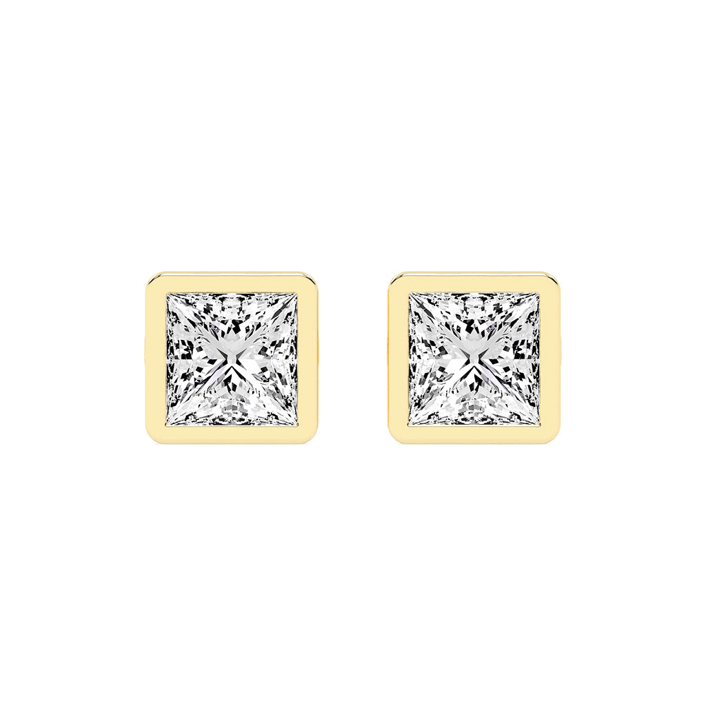 Modern Edge Bezel Princess Diamond Stud Earrings