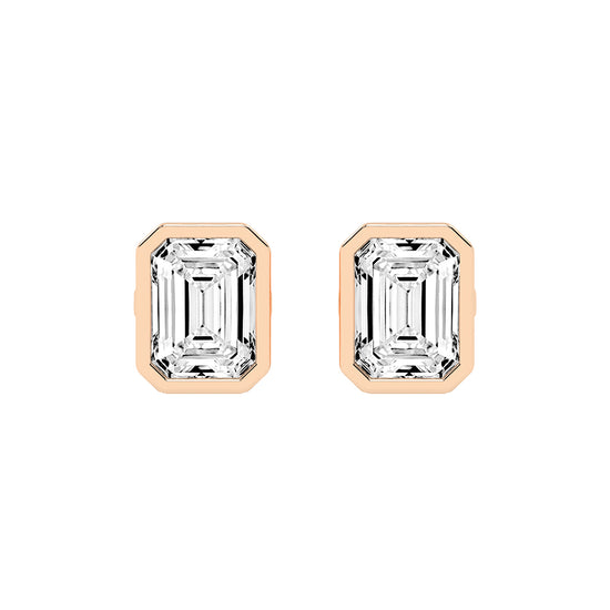 Streamlined Elegance Bezel Emerald-Cut Diamond Stud Earrings