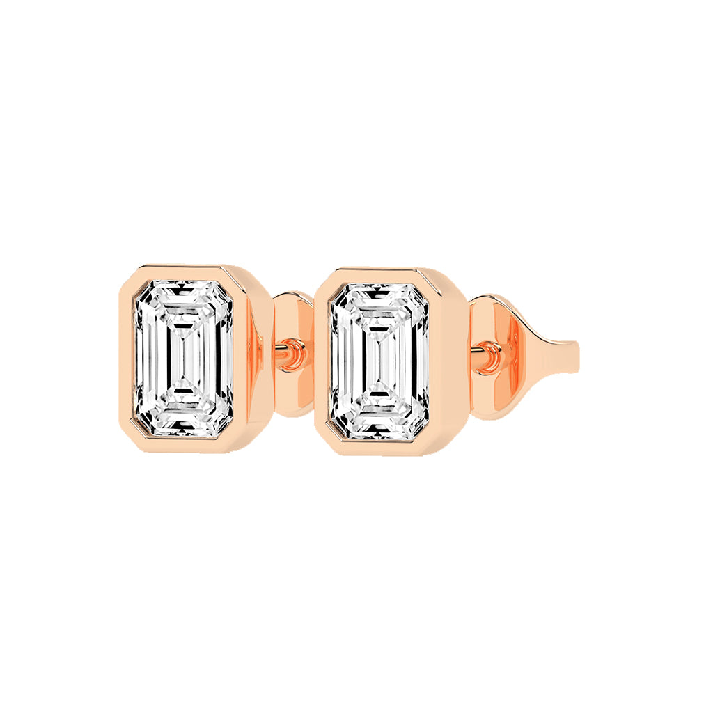 Streamlined Elegance Bezel Emerald-Cut Diamond Stud Earrings