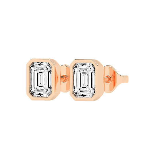 Streamlined Elegance Bezel Emerald-Cut Diamond Stud Earrings